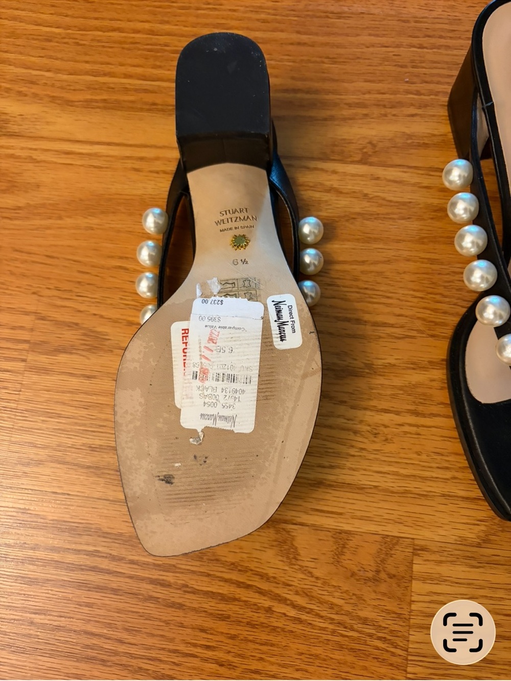 Stuart Weitzman Black Pearl-Embellished Slingback Sandals